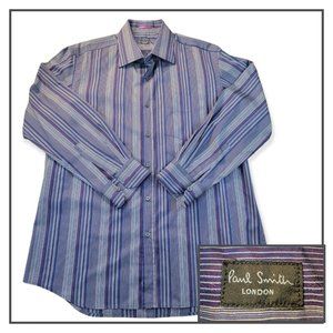 Paul Smith London Mens Long Sleeve Button Down Shirt Blue Made In Italy Size 17